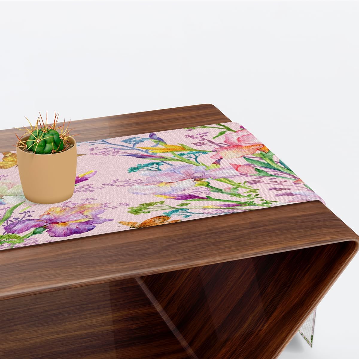 Camino de mesa de flores coloridas mariposas, mantel de lino rústico para cocina de granja, cena, eventos, fiesta, decoración de mesa de vacaciones,