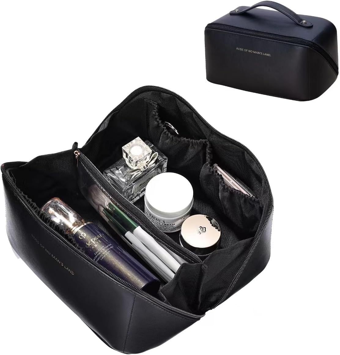 Bolsa de maquillaje de gran capacidad, bolsa de cosméticos de viaje para mujer, bolsa de maquillaje grande impermeable, bolsa de cosméticos de cuero