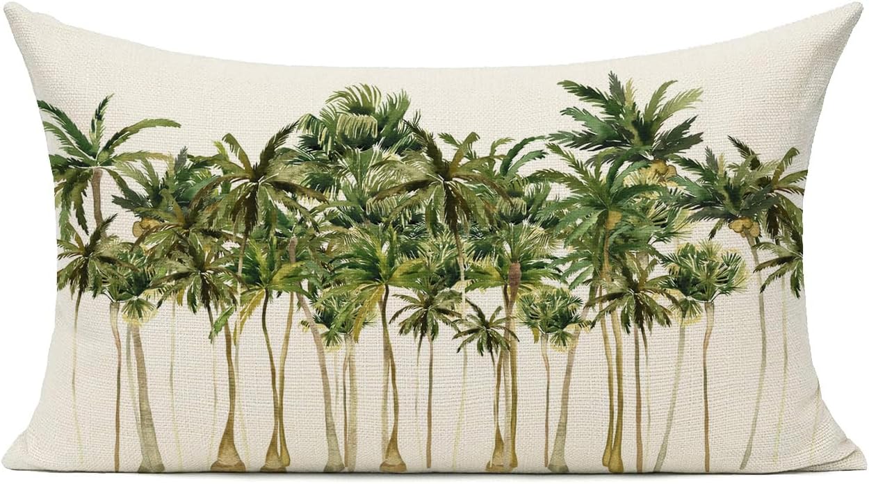 HODKHNO Fundas de almohada de 12 x 20 pulgadas, modernas palmeras tropicales, decoración del hogar, funda de cojín lumbar para sofá, cama