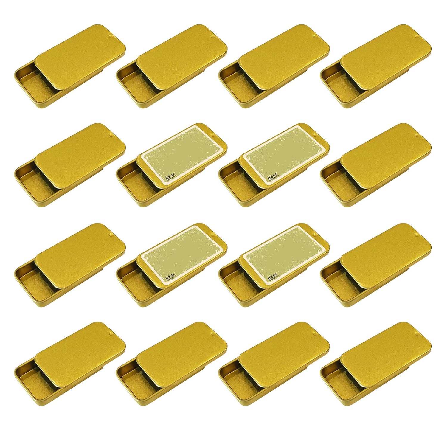 Cubic Ape Recipientes de lata deslizantes para bálsamo labial, perfume sólido (0.5 onzas, paquete de 16 unidades, con etiquetas)  Pequeñas cajas
