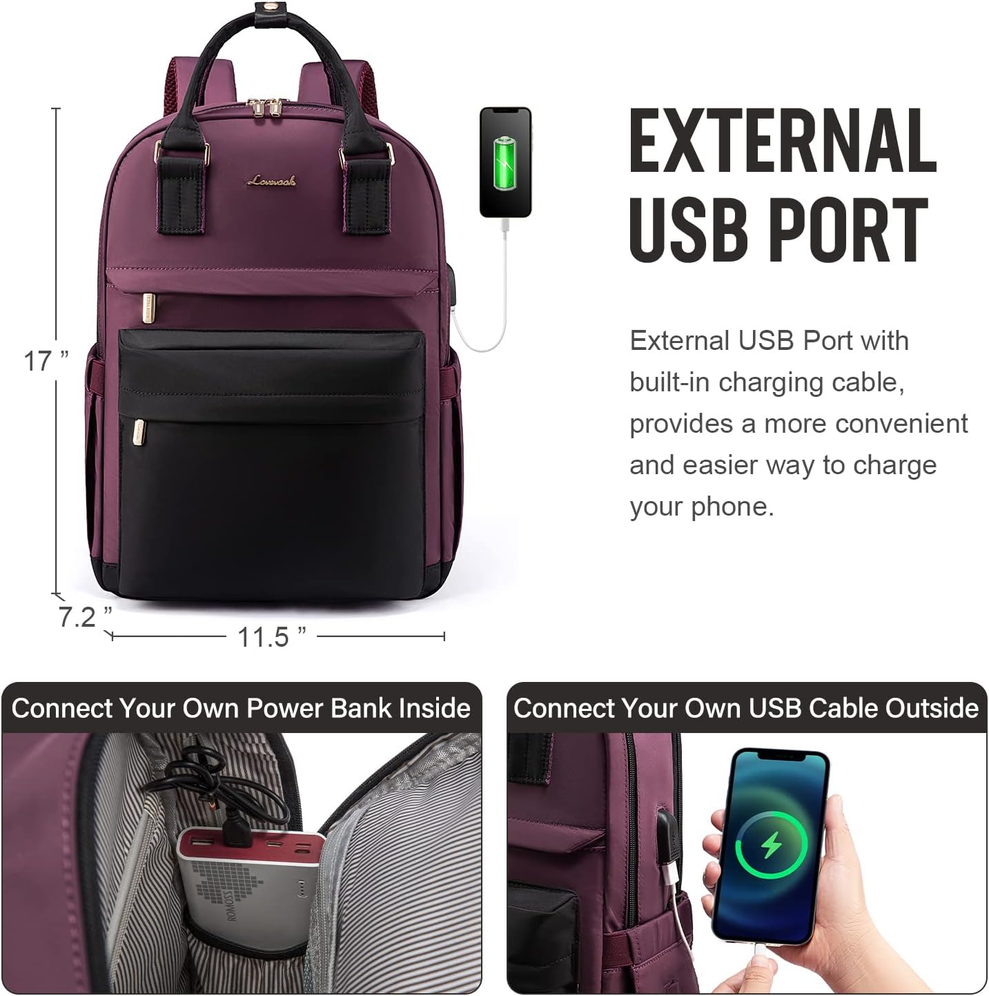 LOVEVOOK Mochila para computadora portátil para mujeres y niñas, mochila impermeable de 15.6 pulgadas, mochila para computadora para estudiantes,