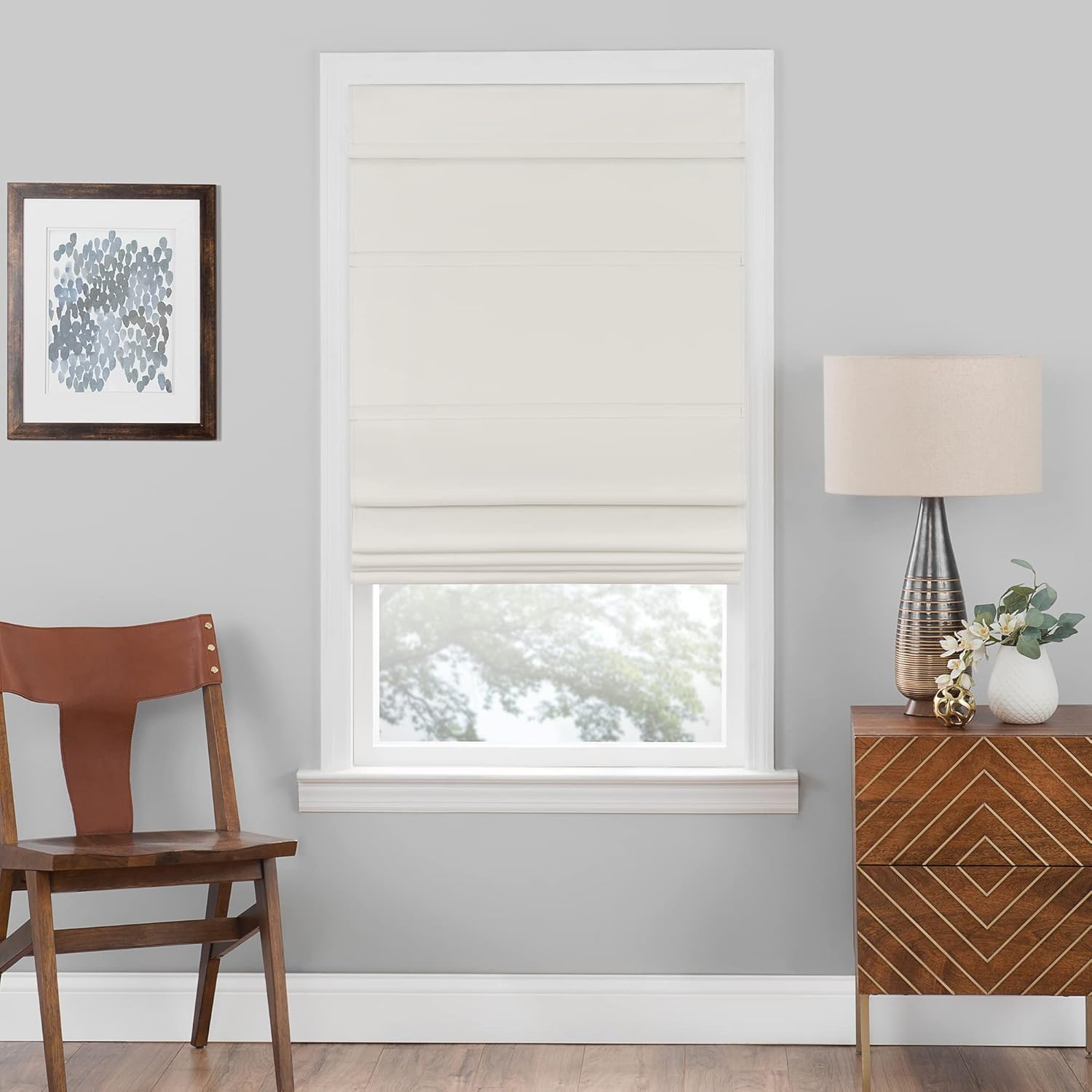 Achim Home Décor – Persianas romanas sin cordones para ventanas, 27 pulgadas de ancho x 64 pulgadas de largo (marfil), persianas opacas de poliéster