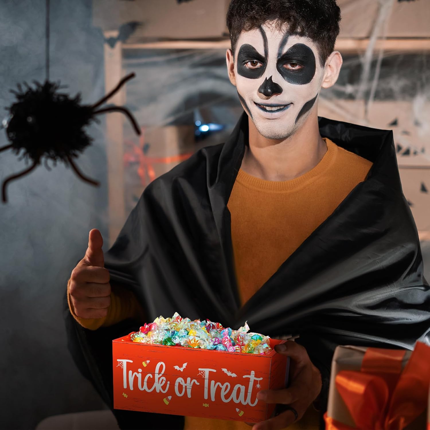 Cuenco de madera para dulces de Halloween, divertido plato para dulces de Halloween, soporte grande para platos de dulces de Halloween, vajilla de