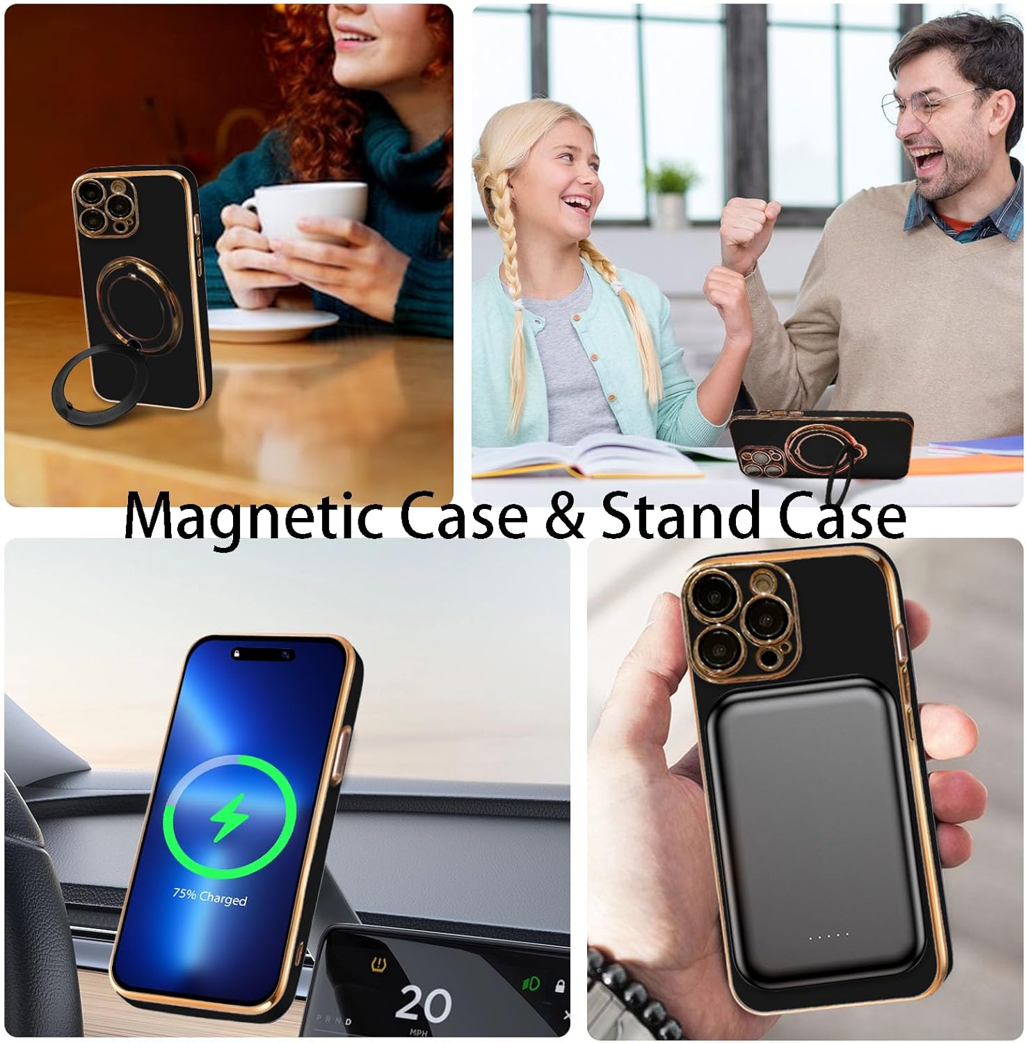 MGQILING Compatible con iPhone 15 Pro Max – Funda magnética para plantar de 6.7 pulgadas, lujosa funda magnética giratoria de 360, compatible con
