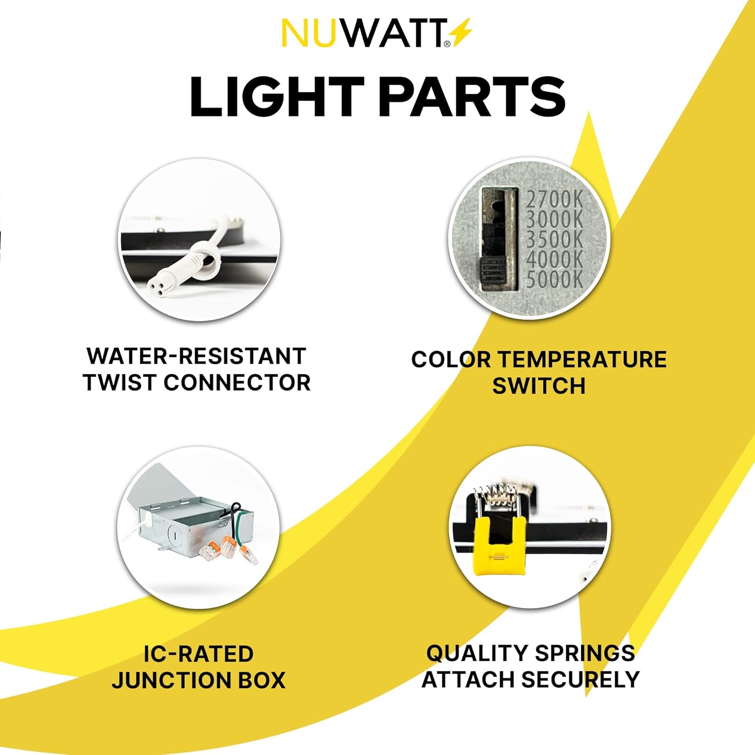 NUWATT Paquete de 6 luces LED empotrables cuadradas ultrafinas de 6 pulgadas, seleccionables 2700 K3000 K3500 K4000 K5000 K, alto brillo 1050