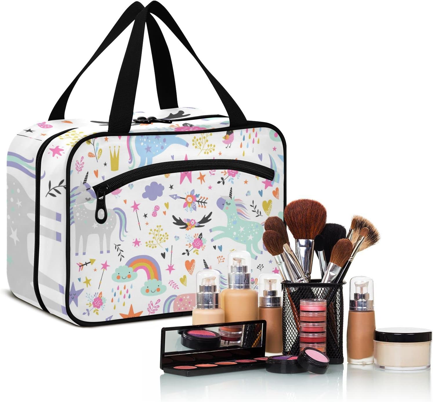 Sinestour Neceser para mujer, bolsa de maquillaje de viaje, organizador de bolsas de cosméticos, bolsa de aseo colgante para mujeres y hombres,
