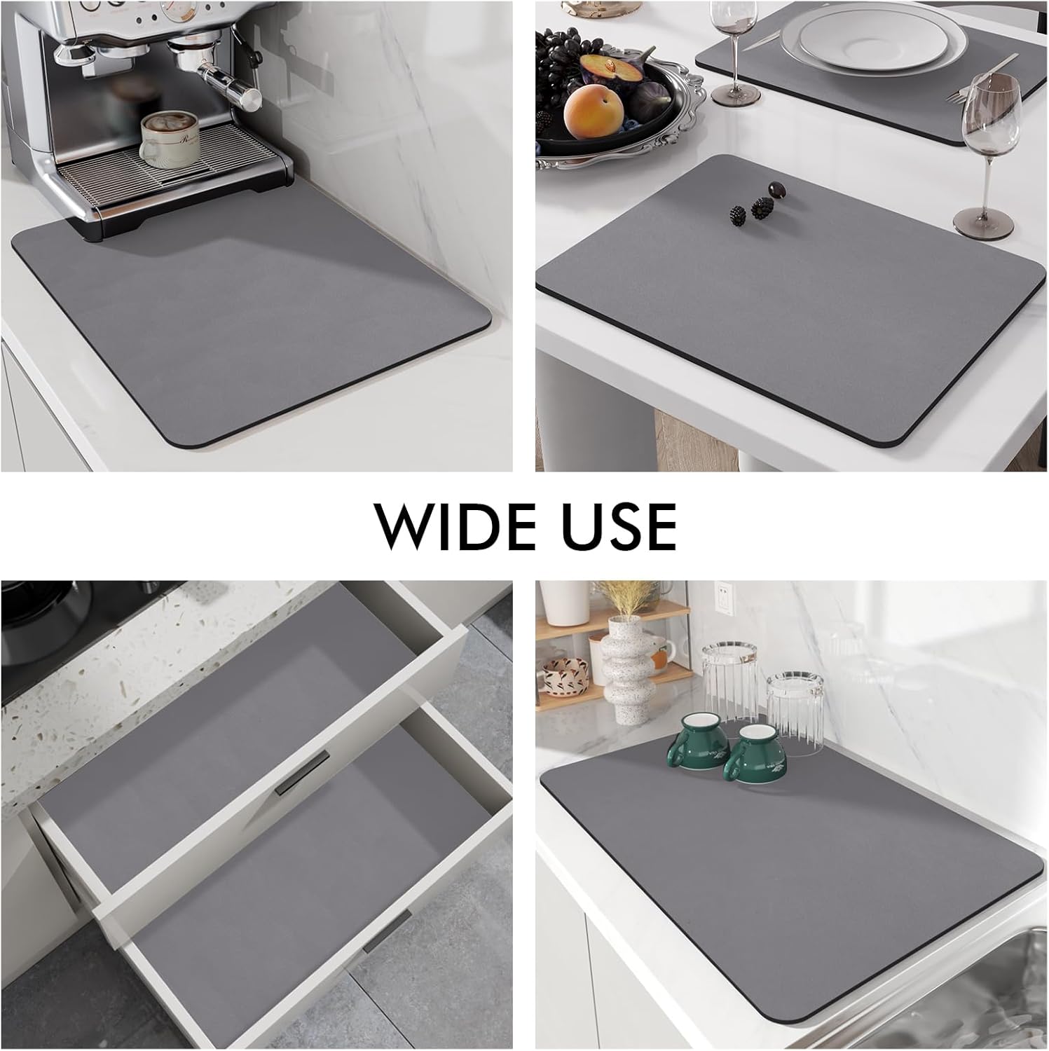 Tapete de secado de platos para encimera de cocina, almohadilla de secado de platos con parte trasera de goma antideslizante, antimanchas