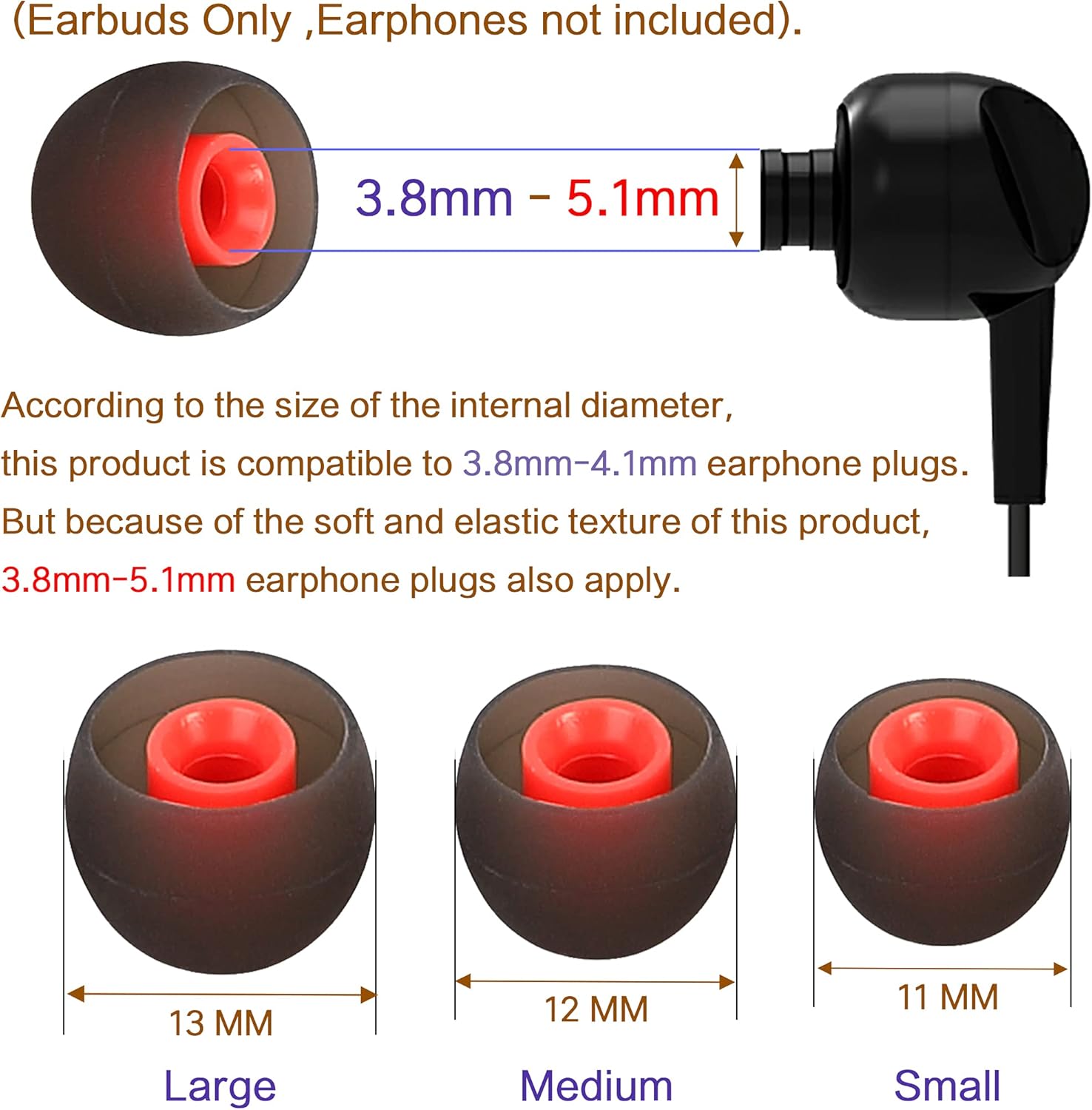 Brandless Puntas de silicona para auriculares de repuesto para auriculares Tapón Eartips Tips Eargels 9 pares SML