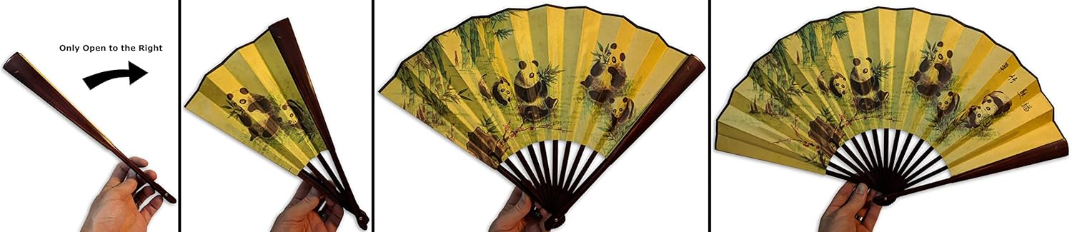 C&K Solutions Abanico de mano plegable Regalos chinos! Panda Ventilador de mano grande+caja de regalo para la decoración del hogar