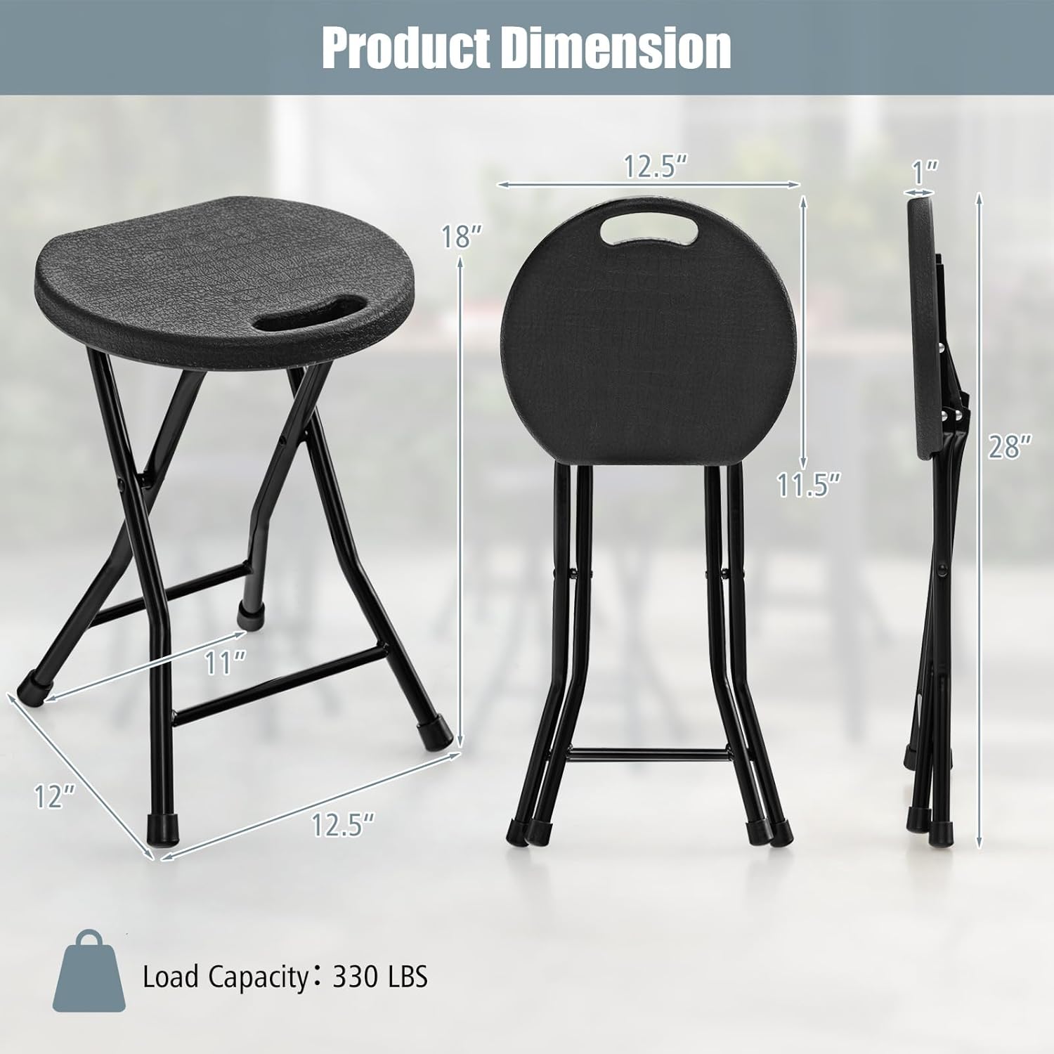 Giantex Juego de 2 taburetes plegables, taburetes de bar plegables redondos, paquete de 4 sillas plegables portátiles con asa, taburetes plegables