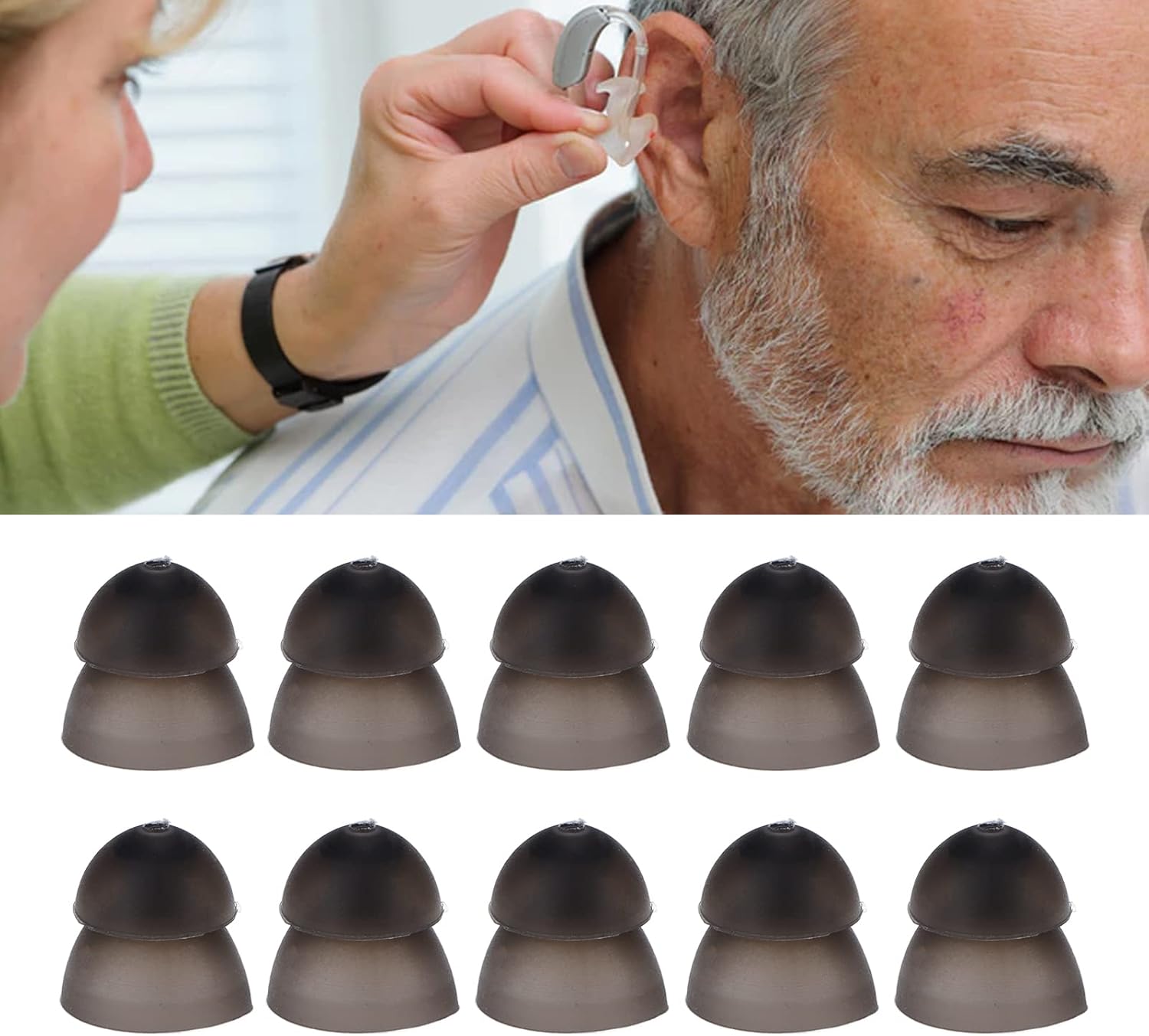 10 cúpulas, cúpulas de silicona suave, 0.315 pulgadas de doble capa tipo cerrado, lavables, antiestáticas, para accesorios de sonido auditivo (negro)