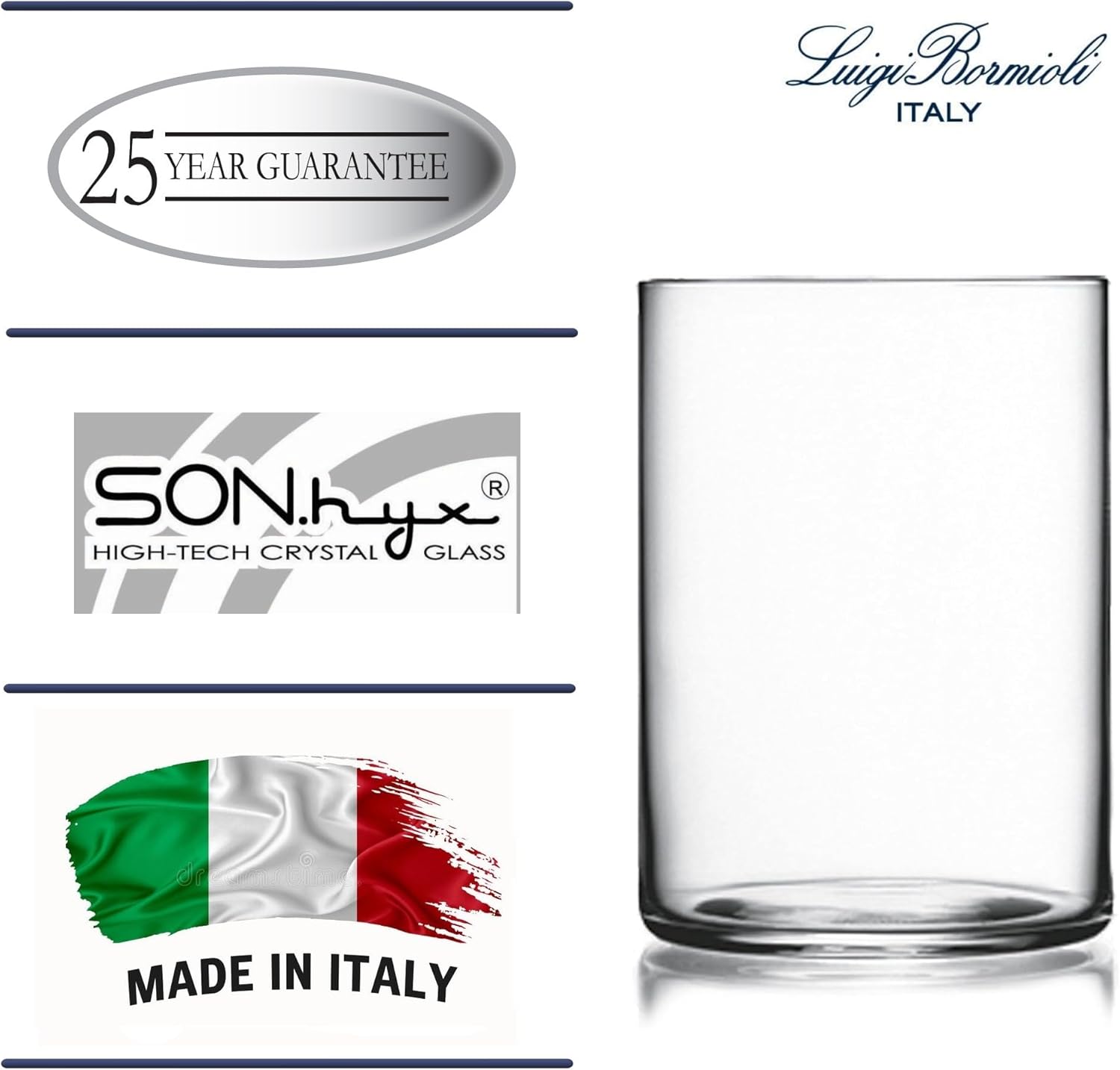 Luigi Bormioli Son.hyx – Juego de 6 vasos de cristal soplado de alta tecnología, 15.25 onzas, para cóctel, té helado, agua, jugo, fabricado en Italia