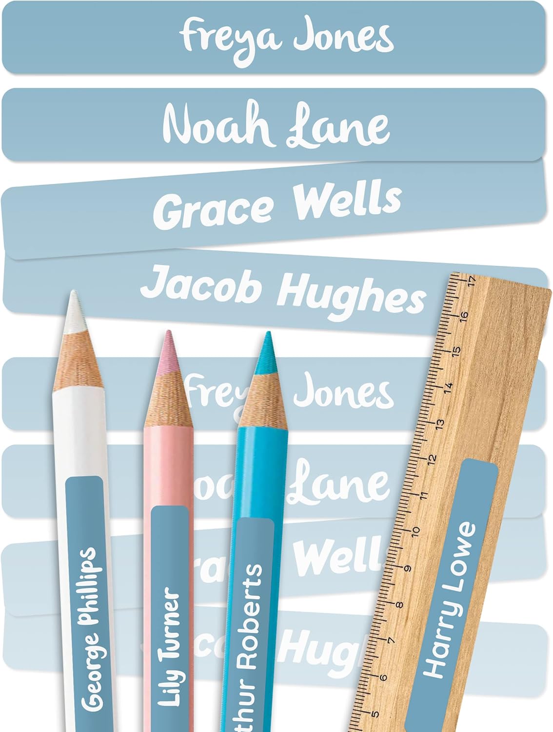 melu kids Etiquetas de nombre para niños en la escuela y guardería (75 piezas), calcomanías personalizables con nombre (2.0 x 0.3 pulgadas) para