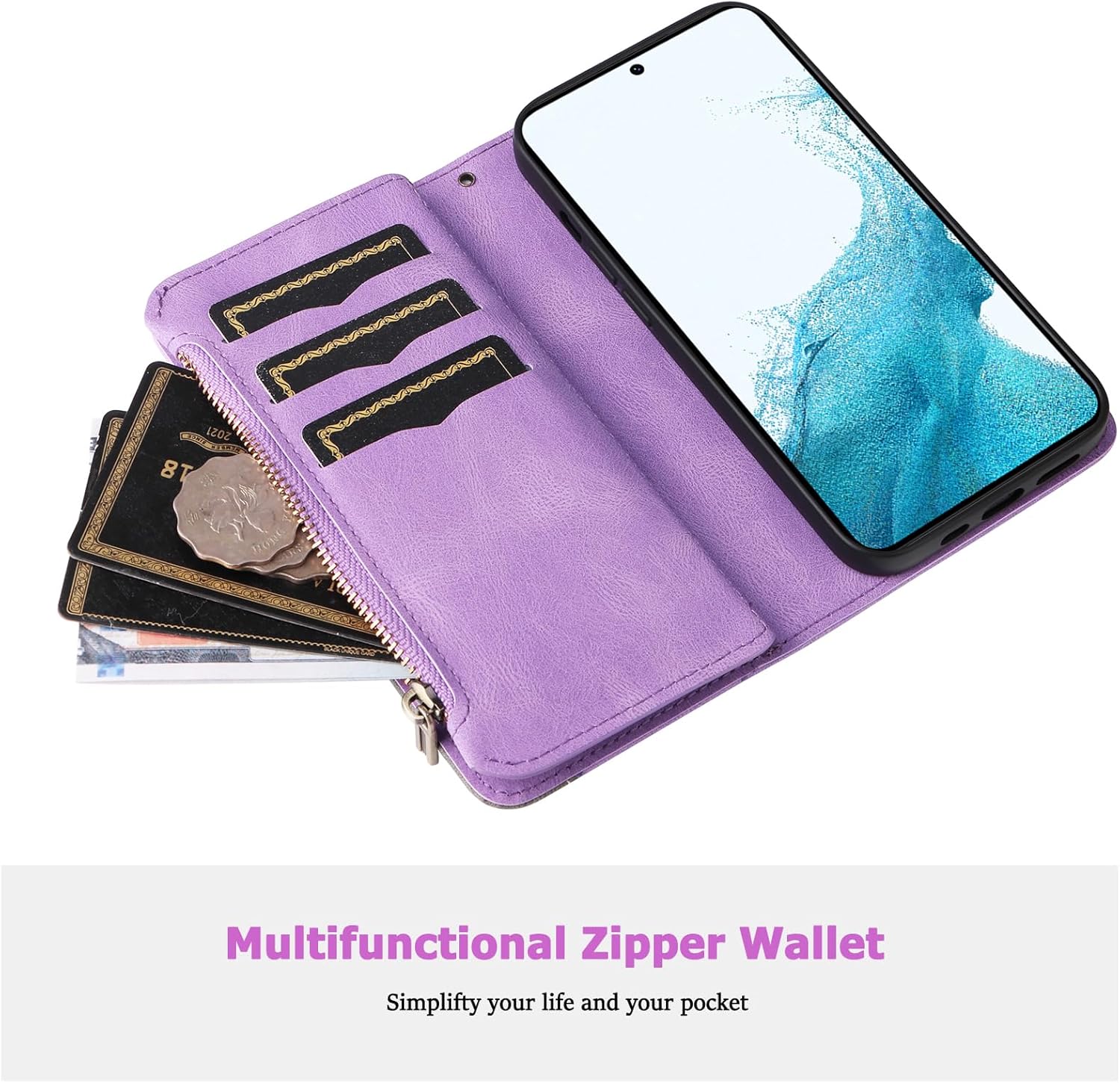 Asuwish Funda de teléfono para Samsung Galaxy A54 5G Funda tipo cartera con protector de pantalla de vidrio templado y correa para la muñeca,