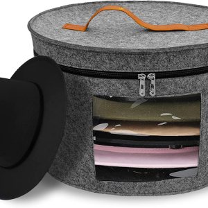 HAIBEIR Caja de almacenamiento para ropa de material de fieltro, suave y cómodo, organizador de sombreros plegable redondo de viaje con tapa para HAIBEIR Caja de almacenamiento para ropa de material de fieltro, suave y cómodo, organizador de sombreros plegable redondo de viaje con tapa para