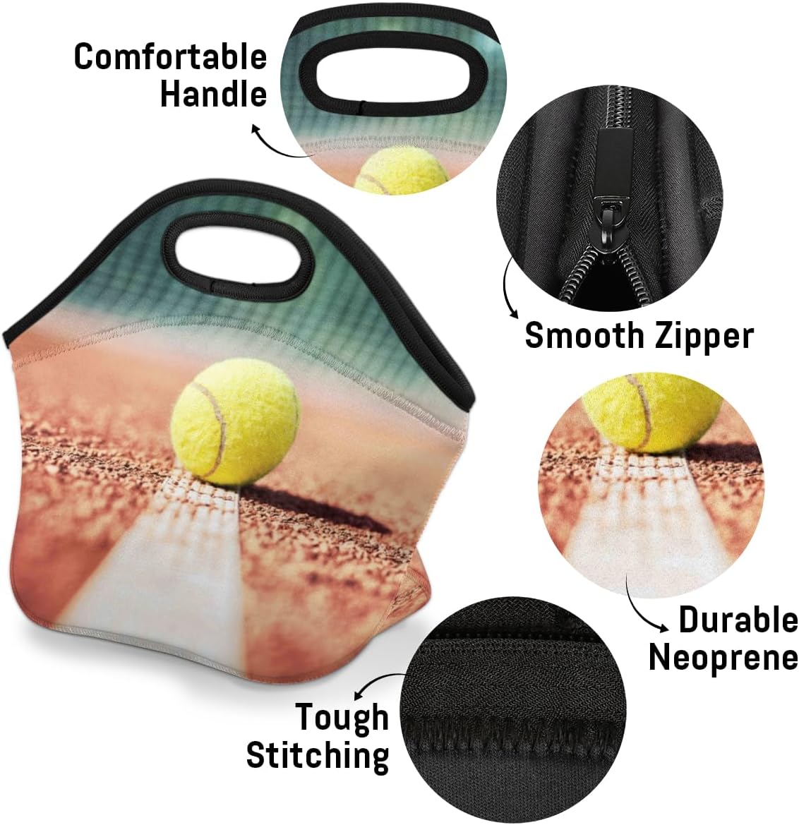 Bolsa de almuerzo con aislamiento para deportes de pelota de tenis, bolsa de almuerzo reutilizable para hombres y adultos, lonchera de neopreno para