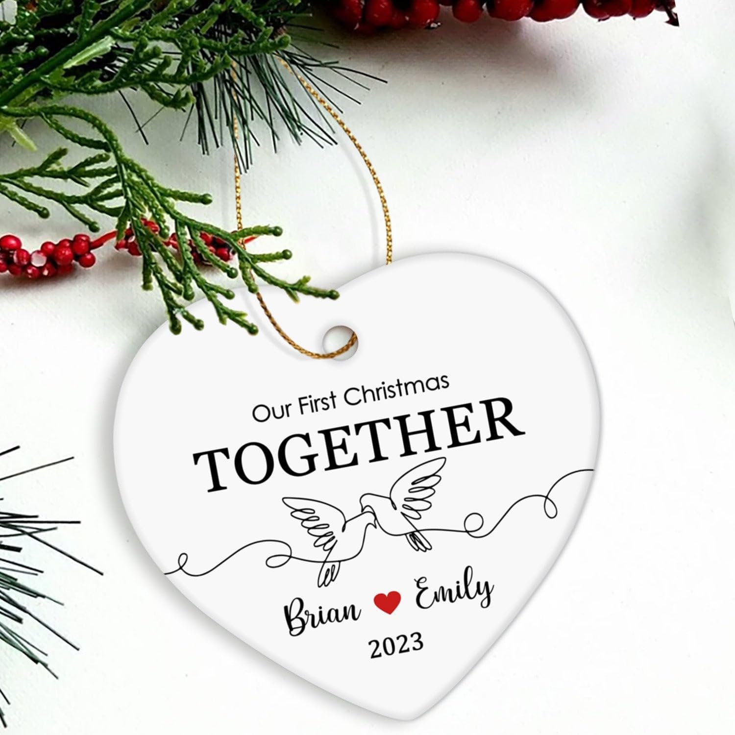 Adorno de primera Navidad juntos 2023, adorno de primera Navidad, adorno de pareja regalo para aniversario de citas, adorno de cerámica