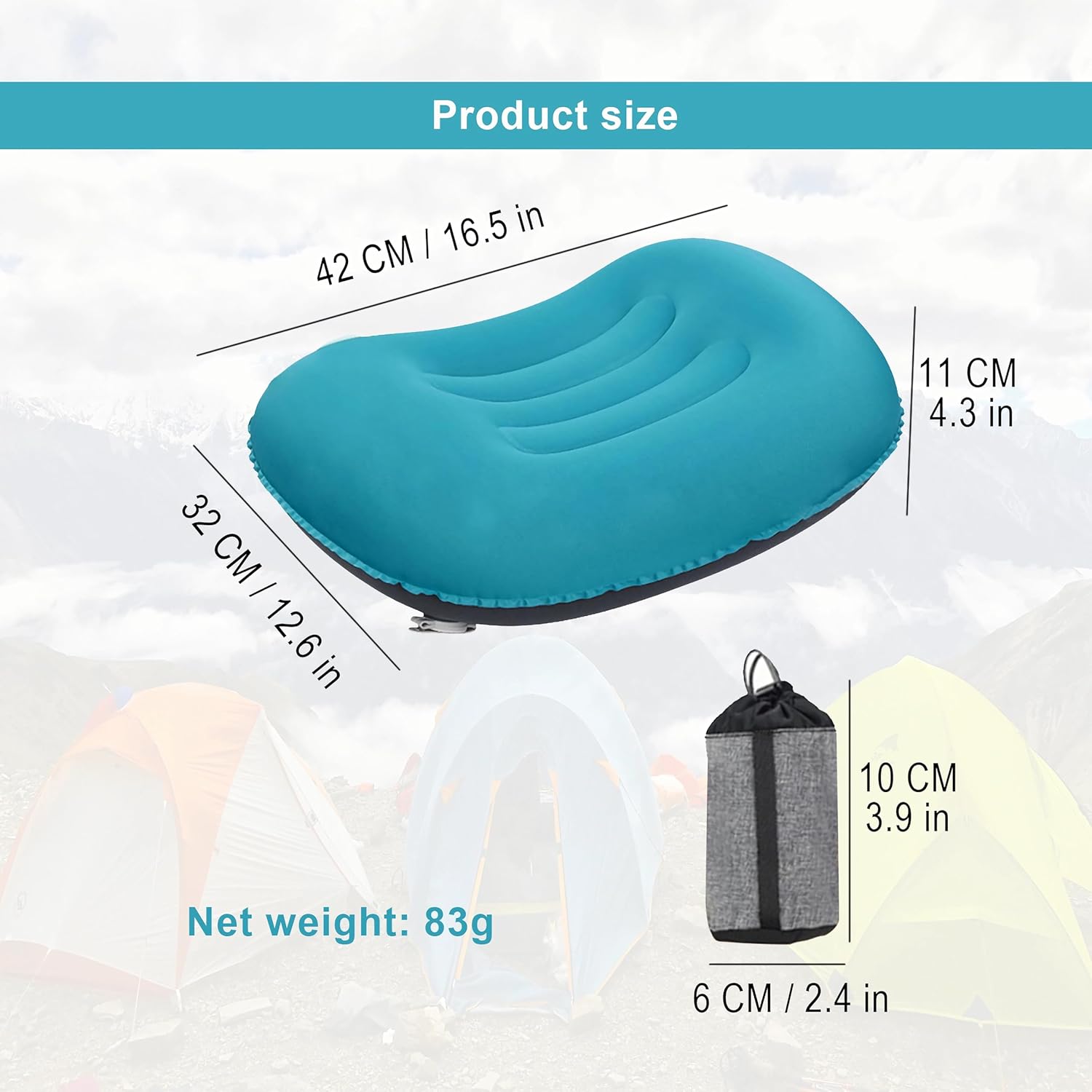 Portable Inflatable Neck Pillow for Outdoor Travel, Camping, Office Naps-PolyesterColor Available-Simple and Comfortable (Cyan)