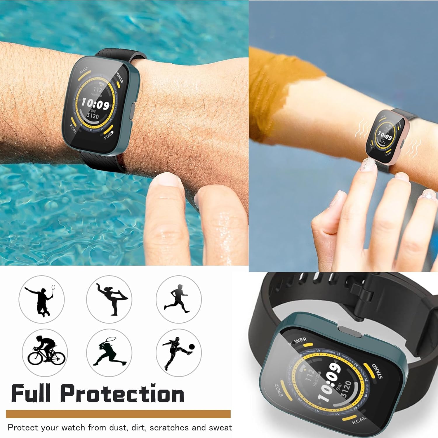 Qaerre Paquete de 5 Funda protectora de pantalla con vidrio templado compatible con reloj inteligente Amafit Bip 5, carcasa rígida de policarbonato