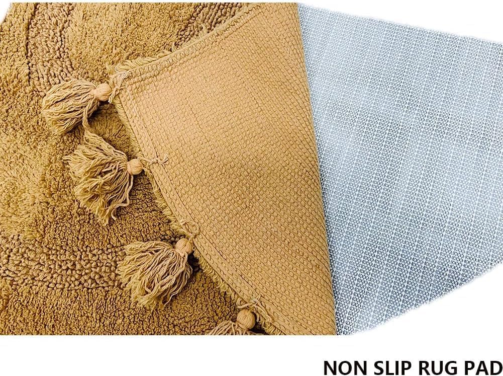 Alfombras de baño bohemias con borlas, 100 % algodón, tejida a mano, antideslizante, absorbente, con almohadilla para alfombra, alfombra de baño