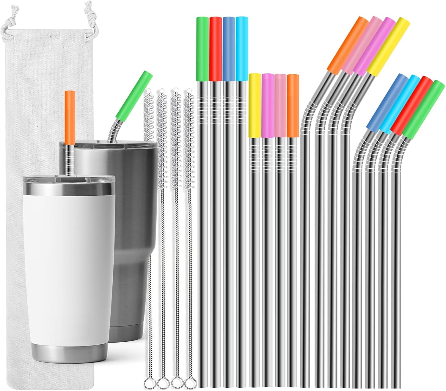Pajitas de acero inoxidable de repuesto para la serie Yeti Rambler y vasos simples modernos de 2030 onzas, 16 popotes de metal reutilizables con