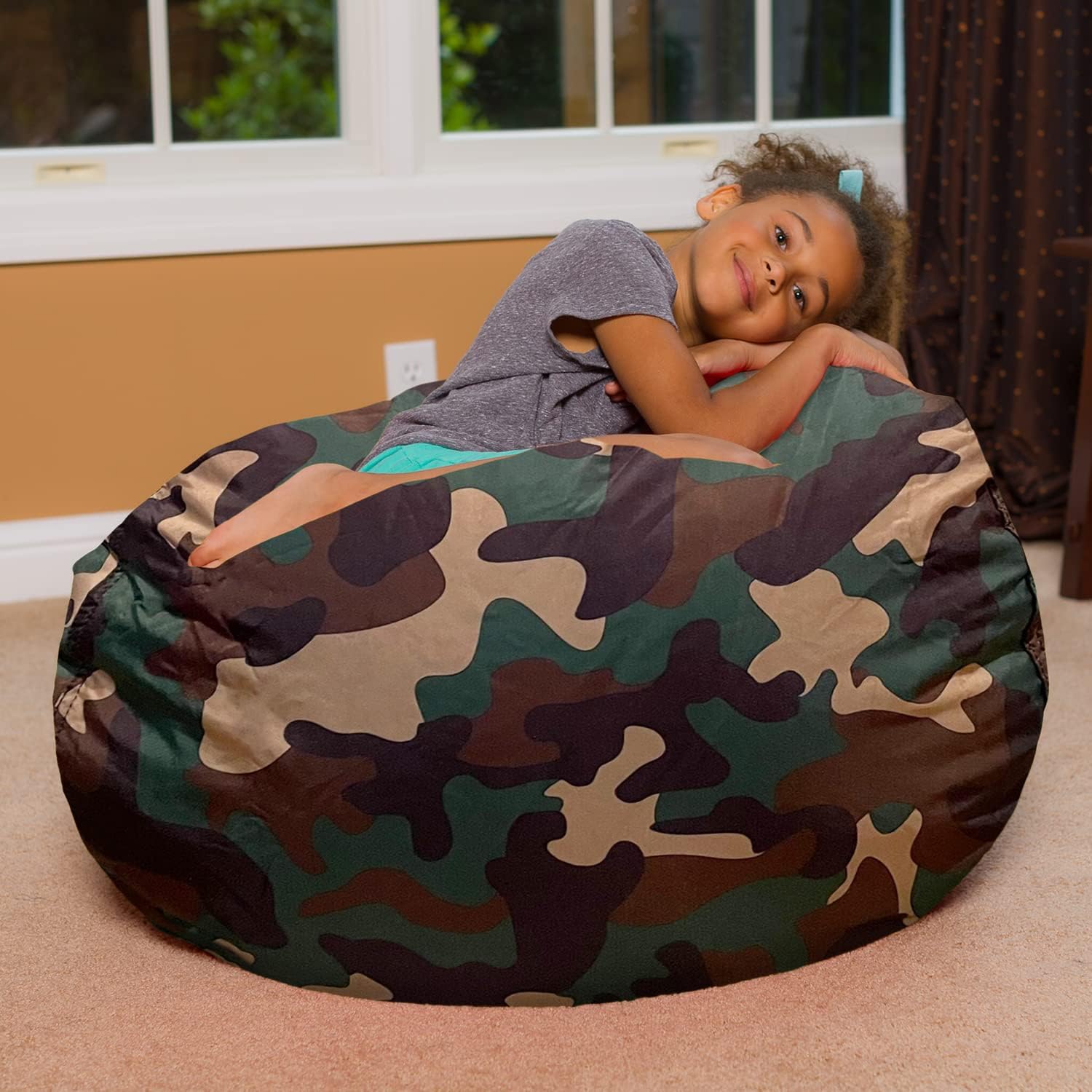 Posh Creations – Sillón puff para niños, adolescentes y adultos, incluye funda extraíble y lavable a máquina, nailon suave, estampado de camuflaje