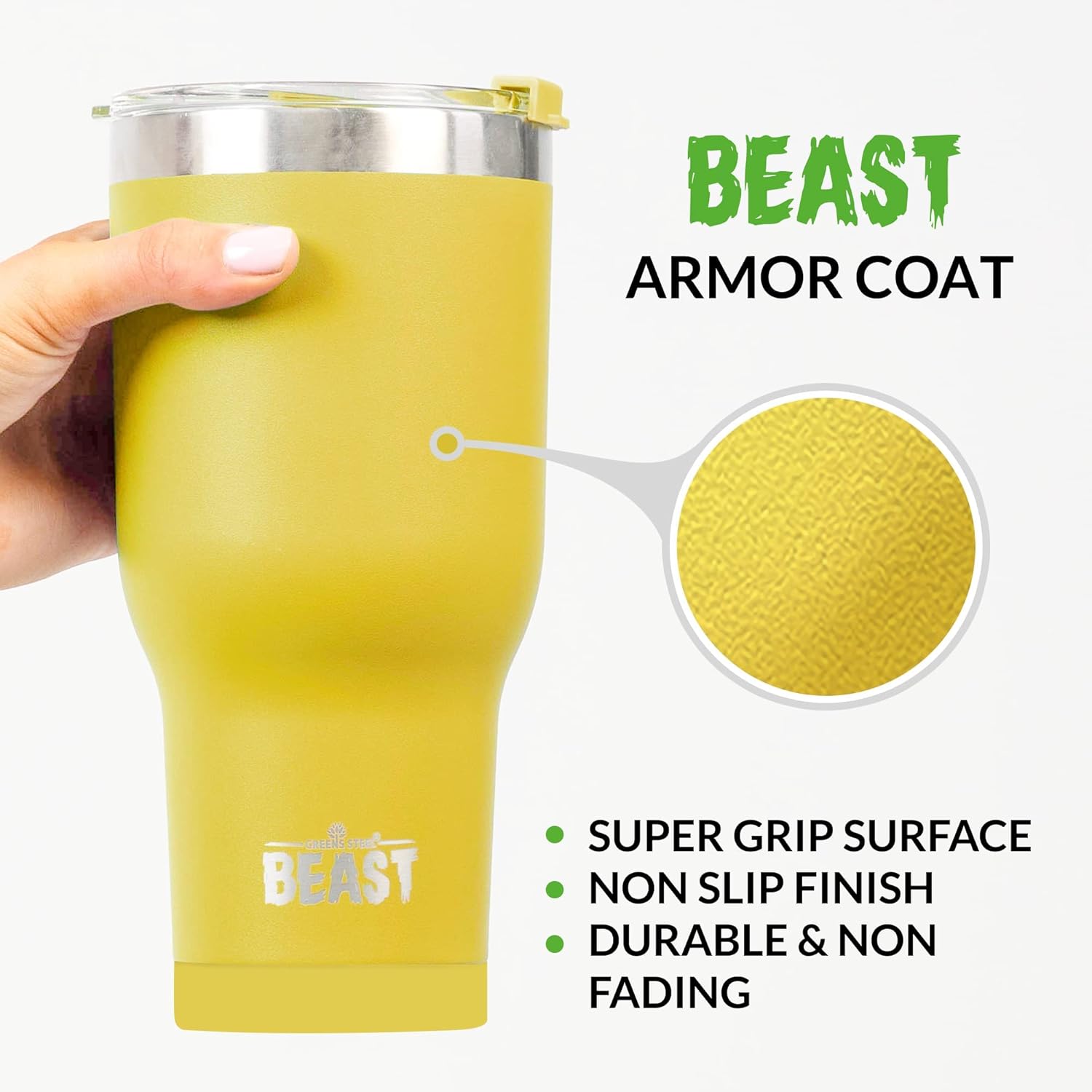 BEAST – Juego de vaso de limón de 30 onzas con asa, taza de café de acero inoxidable + 2 cepillos para pajillas, caja de regalo y mango negro
