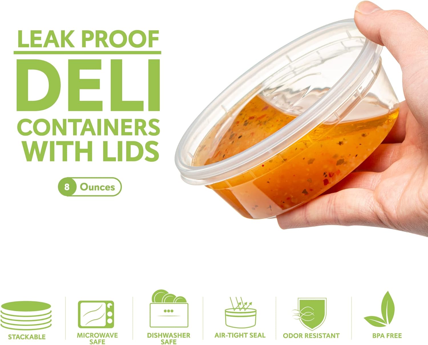 Elegant Disposables 8 onzas  24 juegos de recipientes de plástico para almacenamiento de alimentos con tapas flexibles herméticas para microondas,