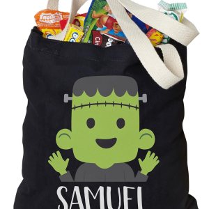 Personalization Universe Trick or Treat Frankie – Bolsa de mano para dulces de Halloween, 100% algodón, lavable a máquina, bolsa personalizada de Personalization Universe Trick or Treat Frankie – Bolsa de mano para dulces de Halloween, 100% algodón, lavable a máquina, bolsa personalizada de
