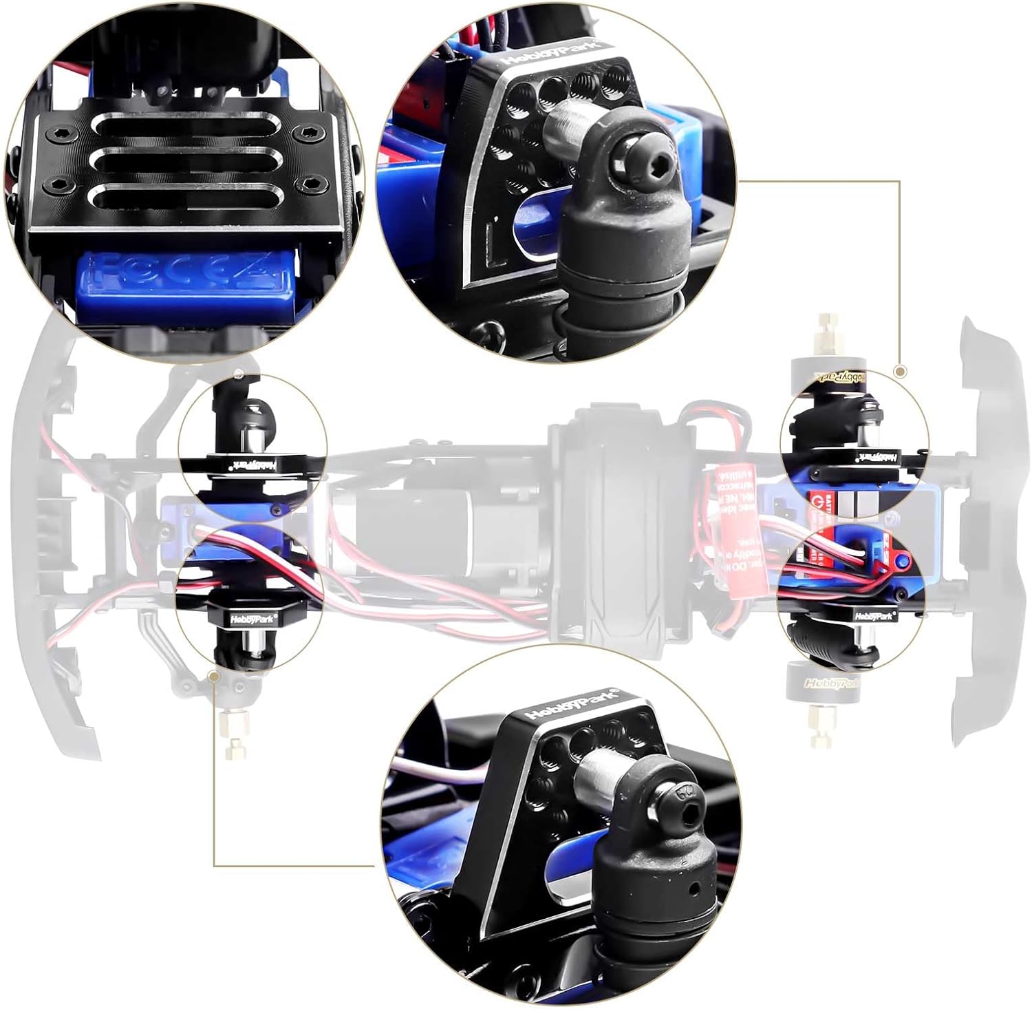 HobbyPark Amortiguadores de aluminio de 2.323 in para TRX4M 118 Crawler Amortiguador Actualización con soportes de choque ajustables Torres de