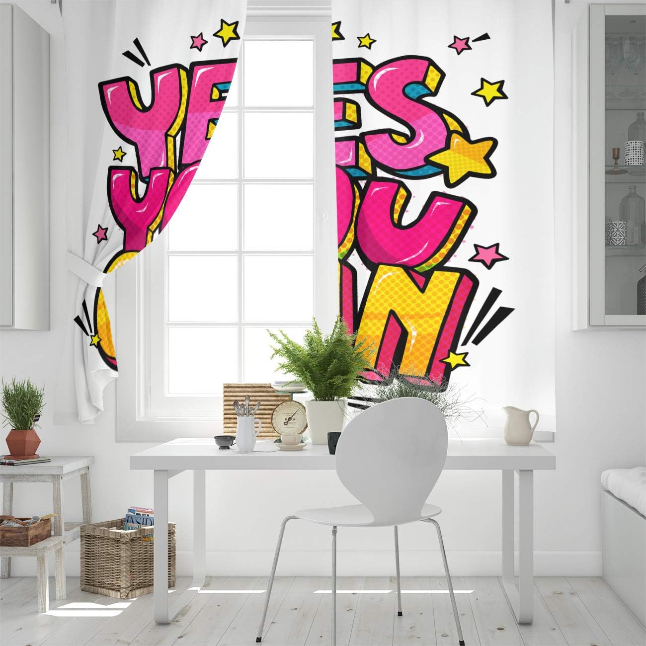 FortuneHouse Blackout Curtains Thermal Insulated Cartoon Letter Clip Art yes You can Solid Pattern Metal Grommet Elegant Room Drapes Window Curtain