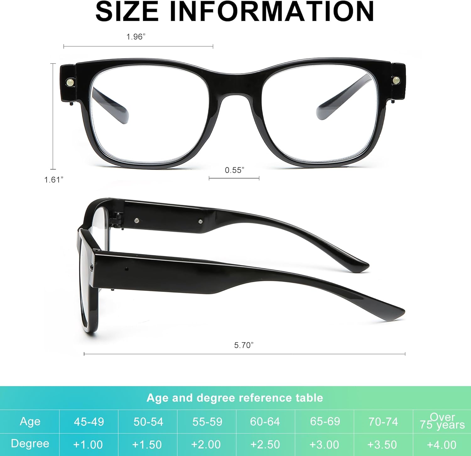 SKYWAY Gafas de lectura iluminadas, recargables, brillantes, lectores LED con luces, lentes de visión clara, unisex