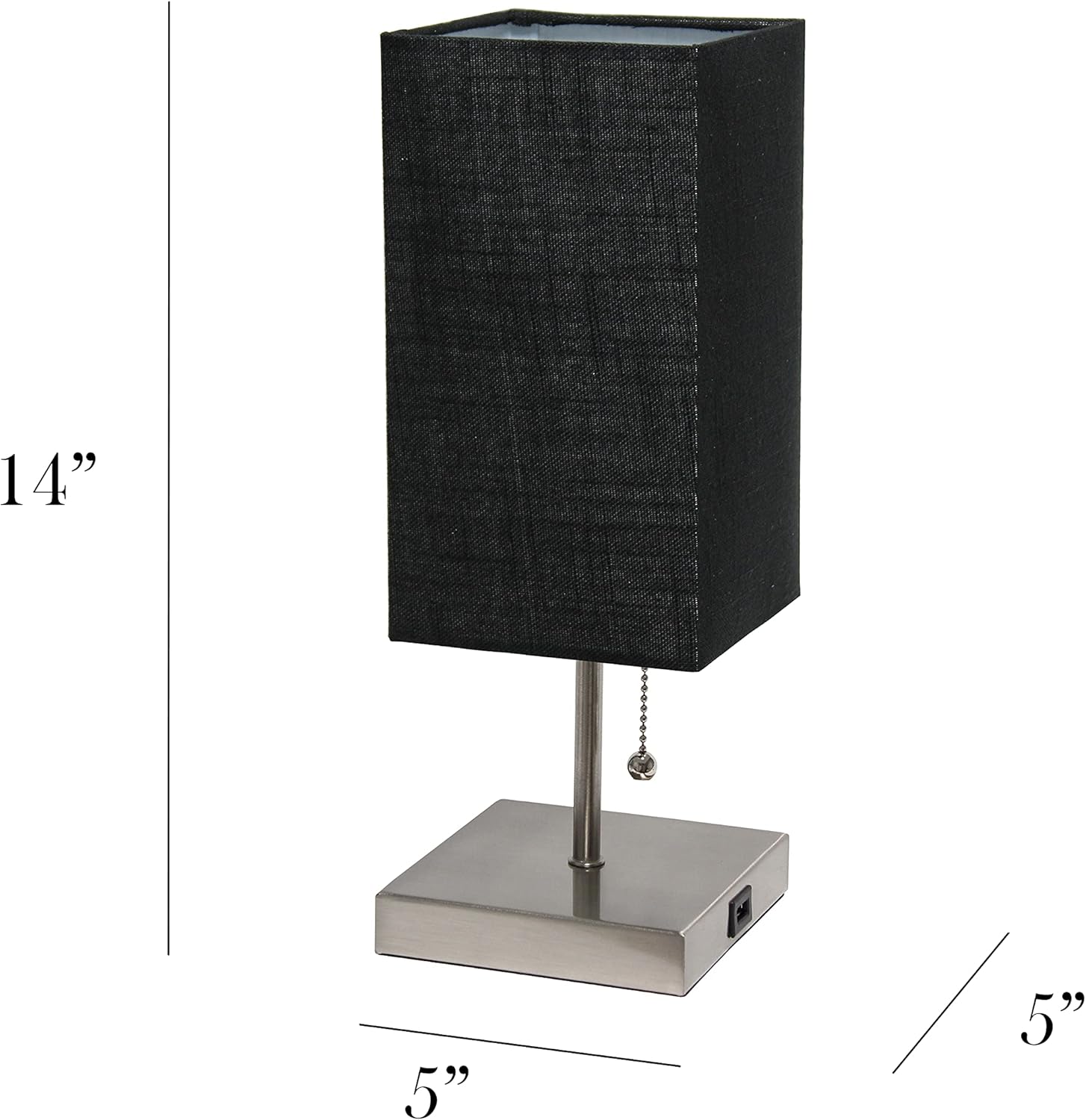 Simple Designs LT1087-BLK – Lámpara de mesa con carga USB de níquel cepillado pequeño con interruptor de cadena, color negro