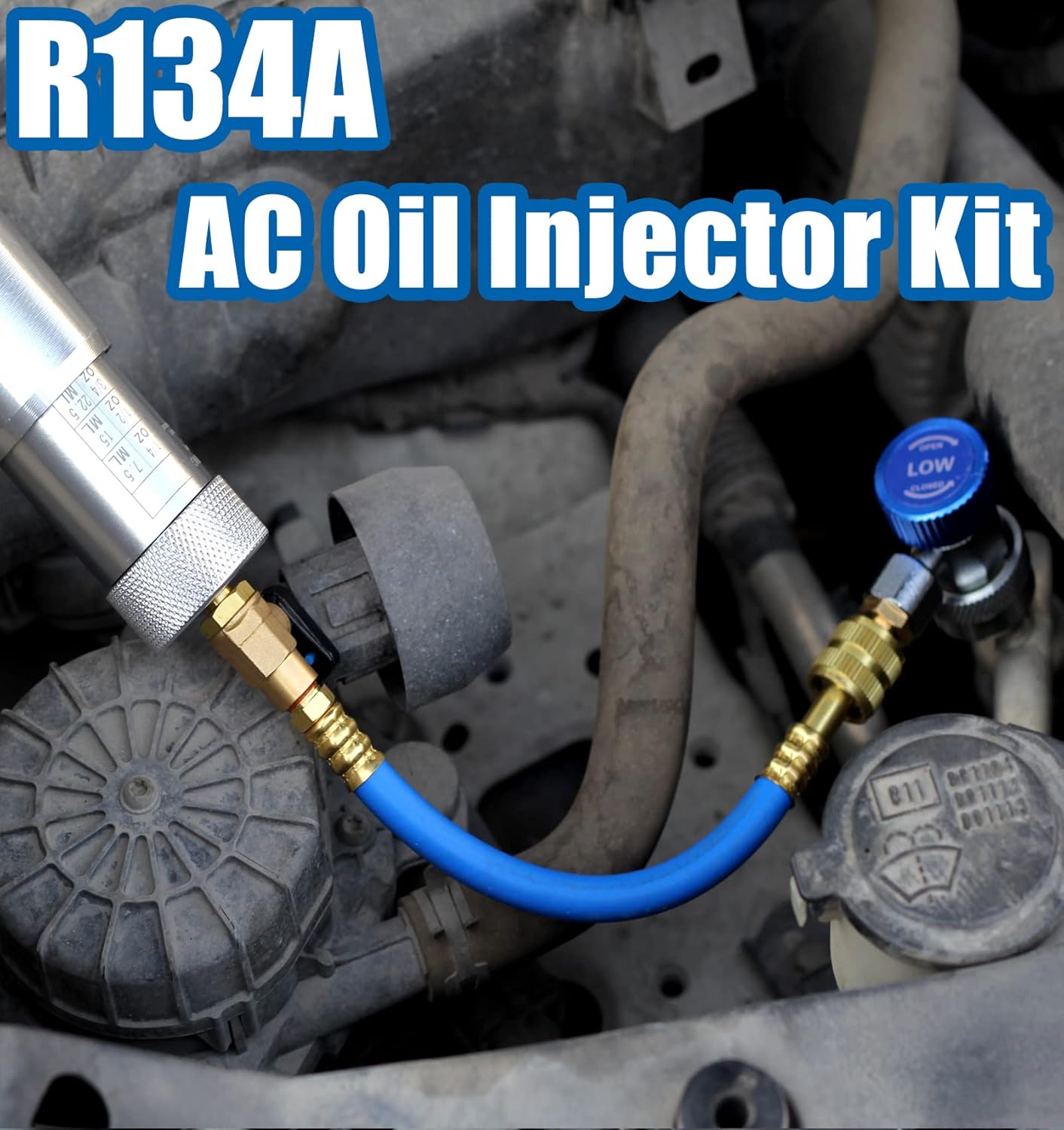 Kit de inyector de tinte de aceite CA para sistema R1234YF R134A con 2 acopladores rápidos 2 comprobadores de aceite taza de medición de 2 onzas