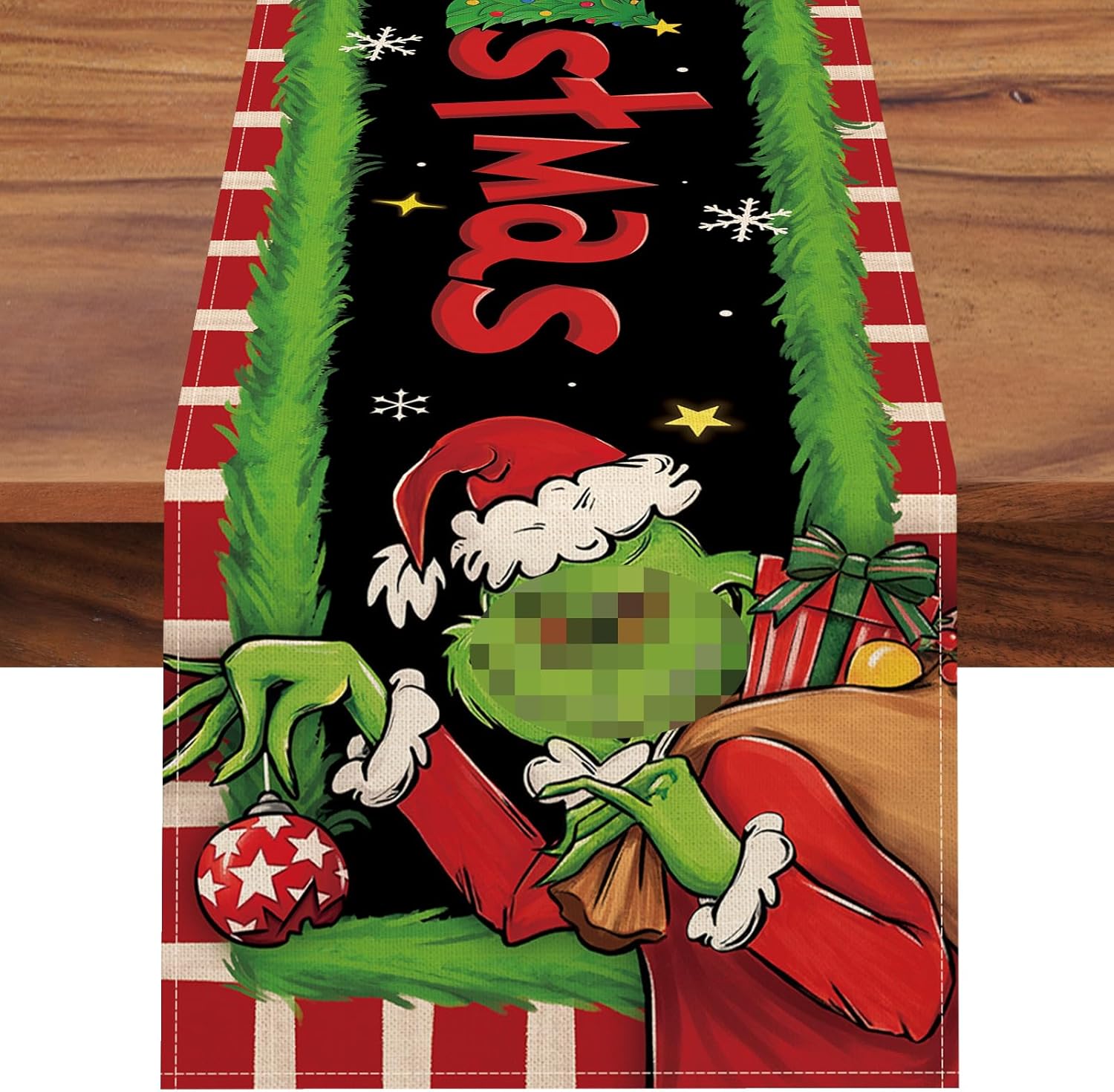 Seliem Camino de mesa de Feliz Navidad, regalo de árbol de Navidad, rayas rojas y blancas, decoración de mesa de comedor para cocina, decoración