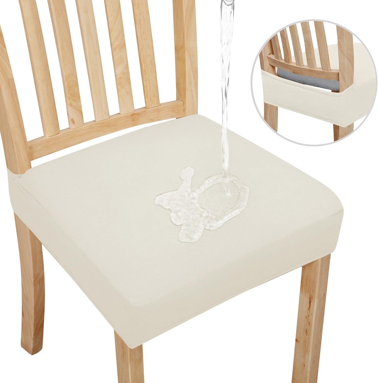 Easy-Going Juego de 2 fundas de asiento 100% impermeables para sillas de comedor, fundas de asiento elásticas protectoras extraíbles y lavables,