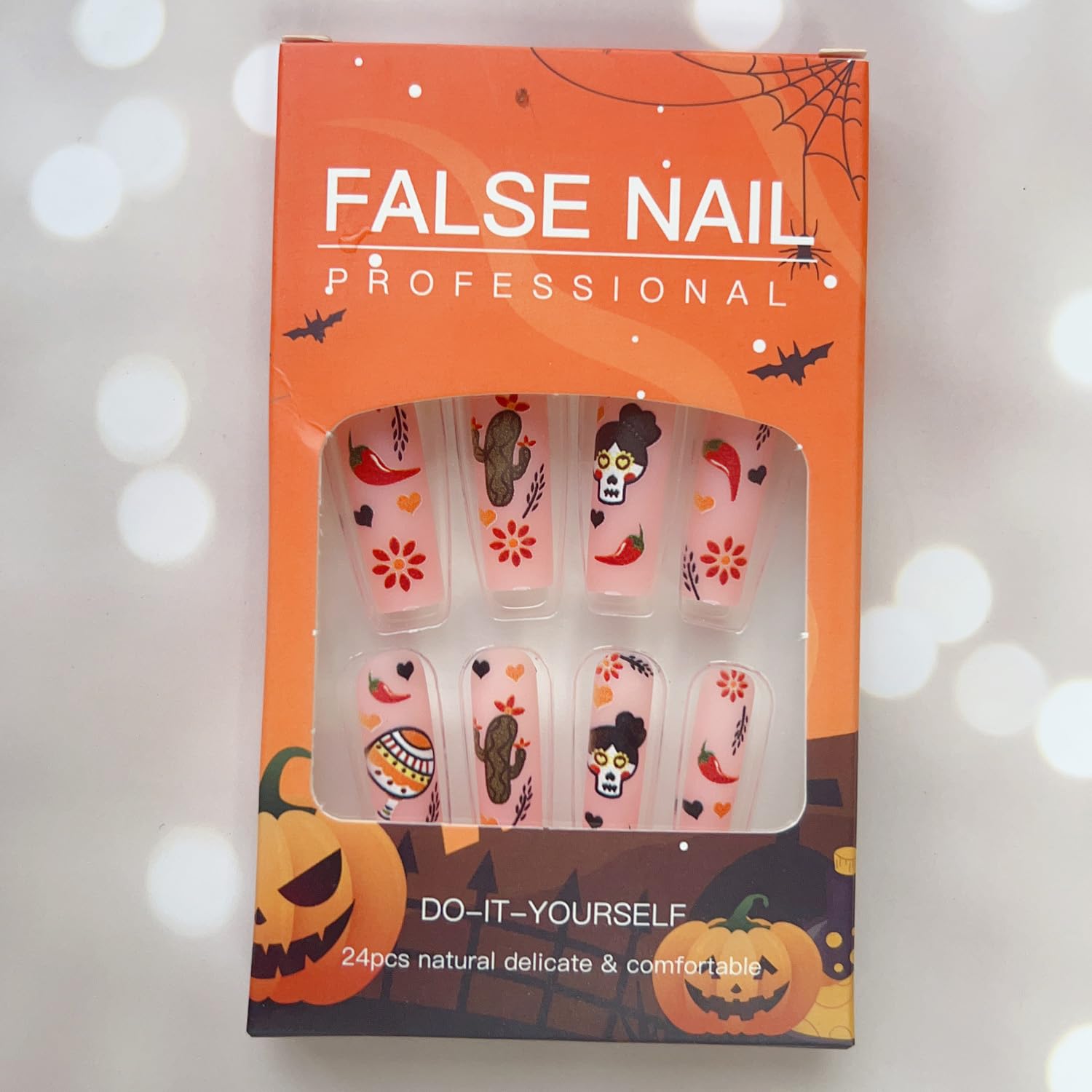 Uñas postizas a presión de Halloween muy largas, uñas postizas cuadradas de acrílico de dibujos animados de Halloween para mujer, uñas brillantes de