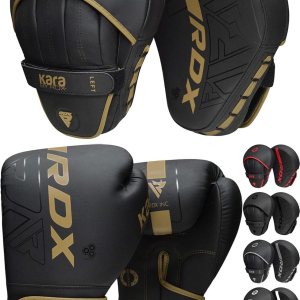 RDX Juego de almohadillas y guantes de boxeo, Maya Hide Leather Kara Hook and Jab – Guantes de boxeo curvados con guantes de boxeo para MMA, Muay RDX Juego de almohadillas y guantes de boxeo, Maya Hide Leather Kara Hook and Jab – Guantes de boxeo curvados con guantes de boxeo para MMA, Muay