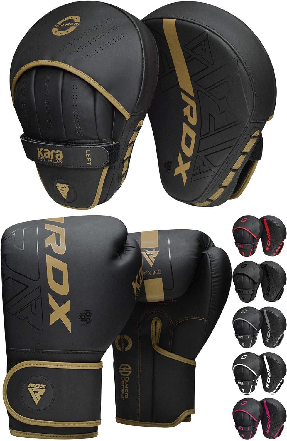 RDX Juego de almohadillas y guantes de boxeo, Maya Hide Leather Kara Hook and Jab – Guantes de boxeo curvados con guantes de boxeo para MMA, Muay