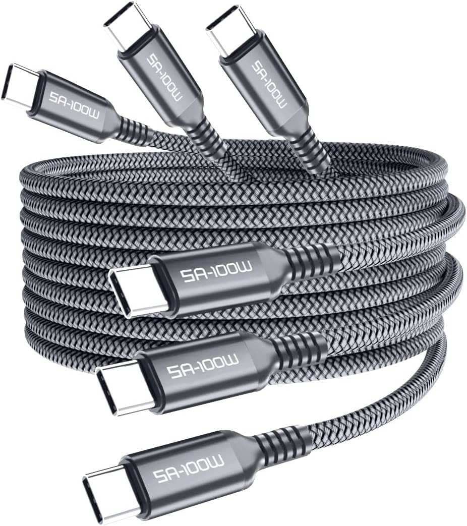 Elebase Paquete de 3 cables USB C a tipo C de 100 W de 3.36.610 pies y 4 adaptadores USB a USB C y cargador tipo C macho a 3.0 hembra para MacBook