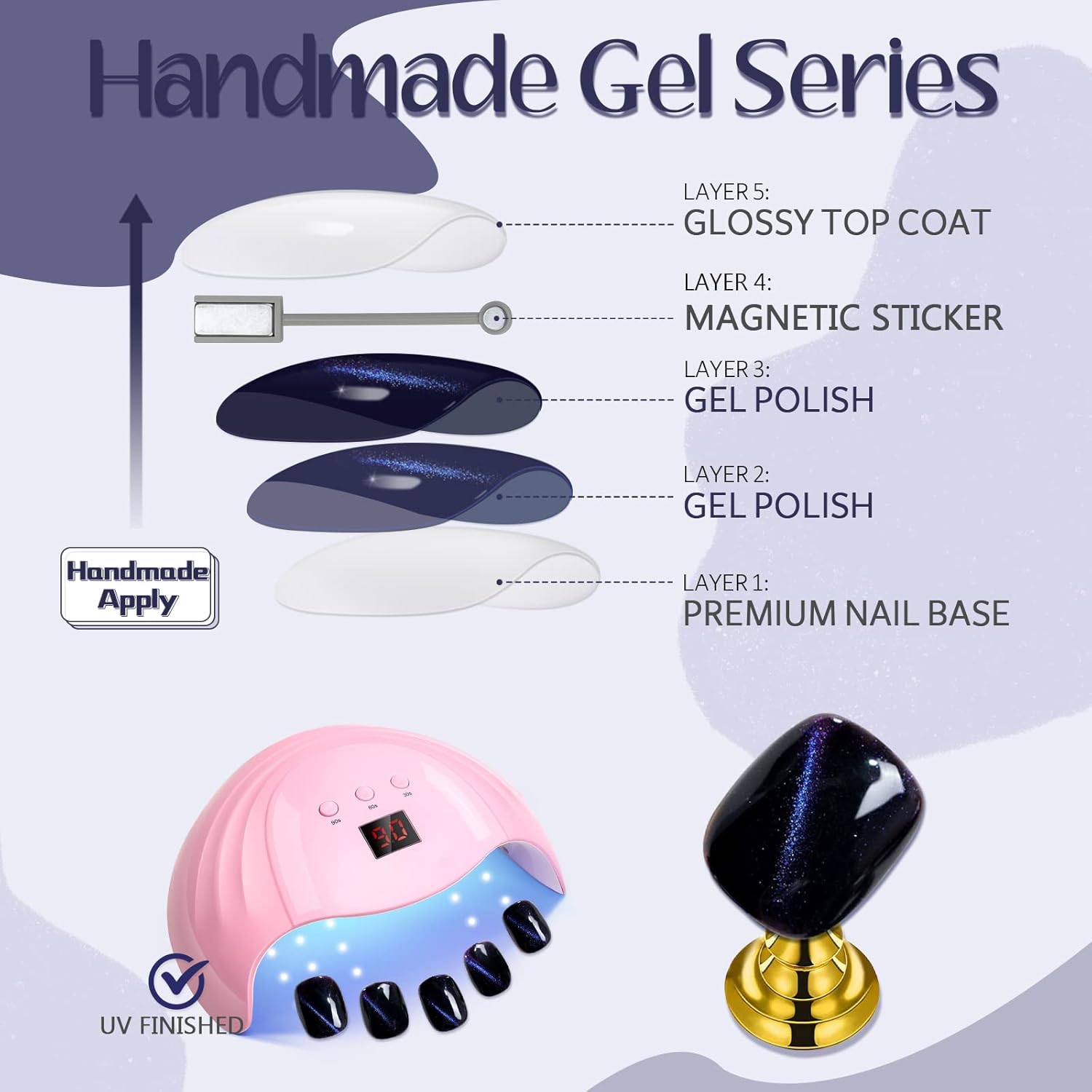 GLAMERMAID – Uñas de gel a presión con diseño de ojos de gato, cuadradas, hechas a mano, con purpurina negra y verde, uñas postizas cortas ovaladas