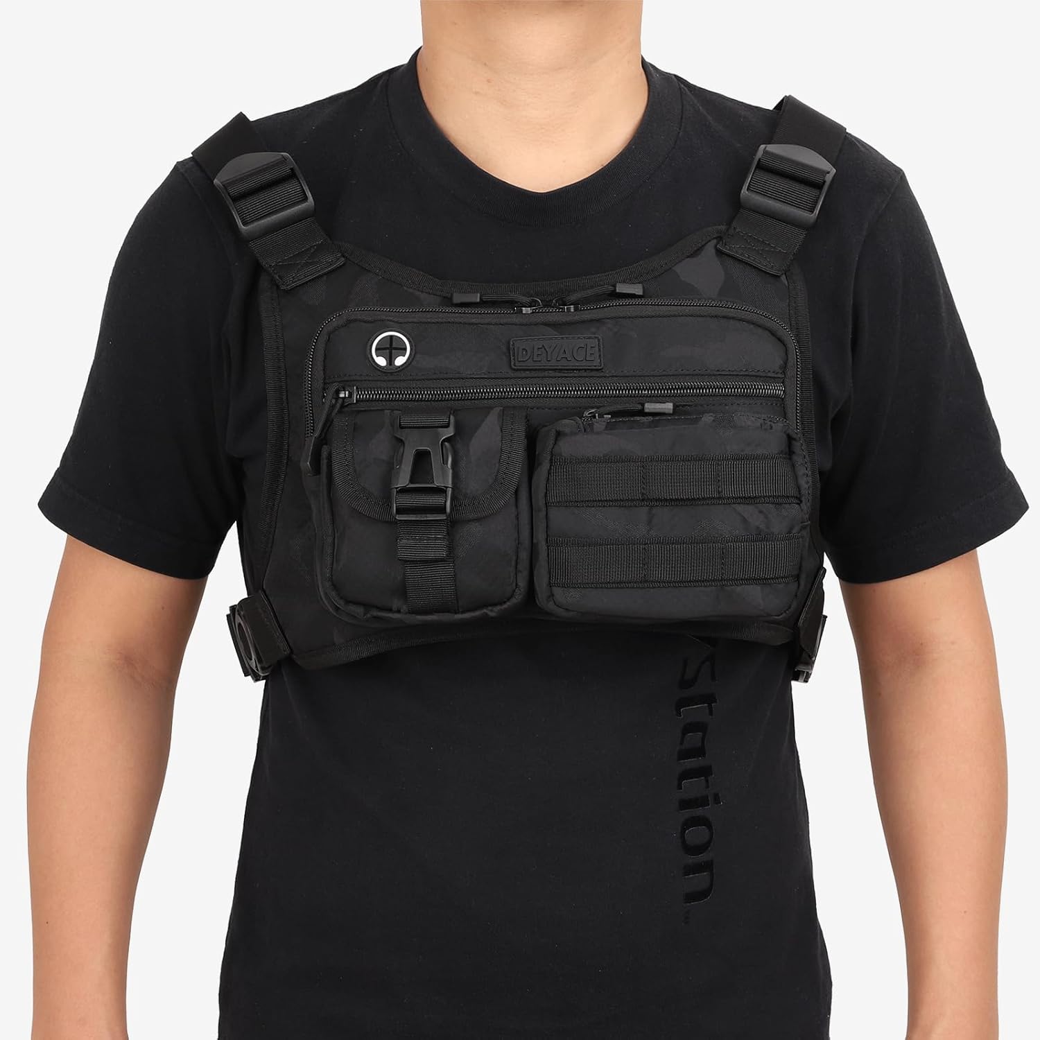 Bolsa de pecho para hombre, Negro-cp, Bolsa de pecho para hombre