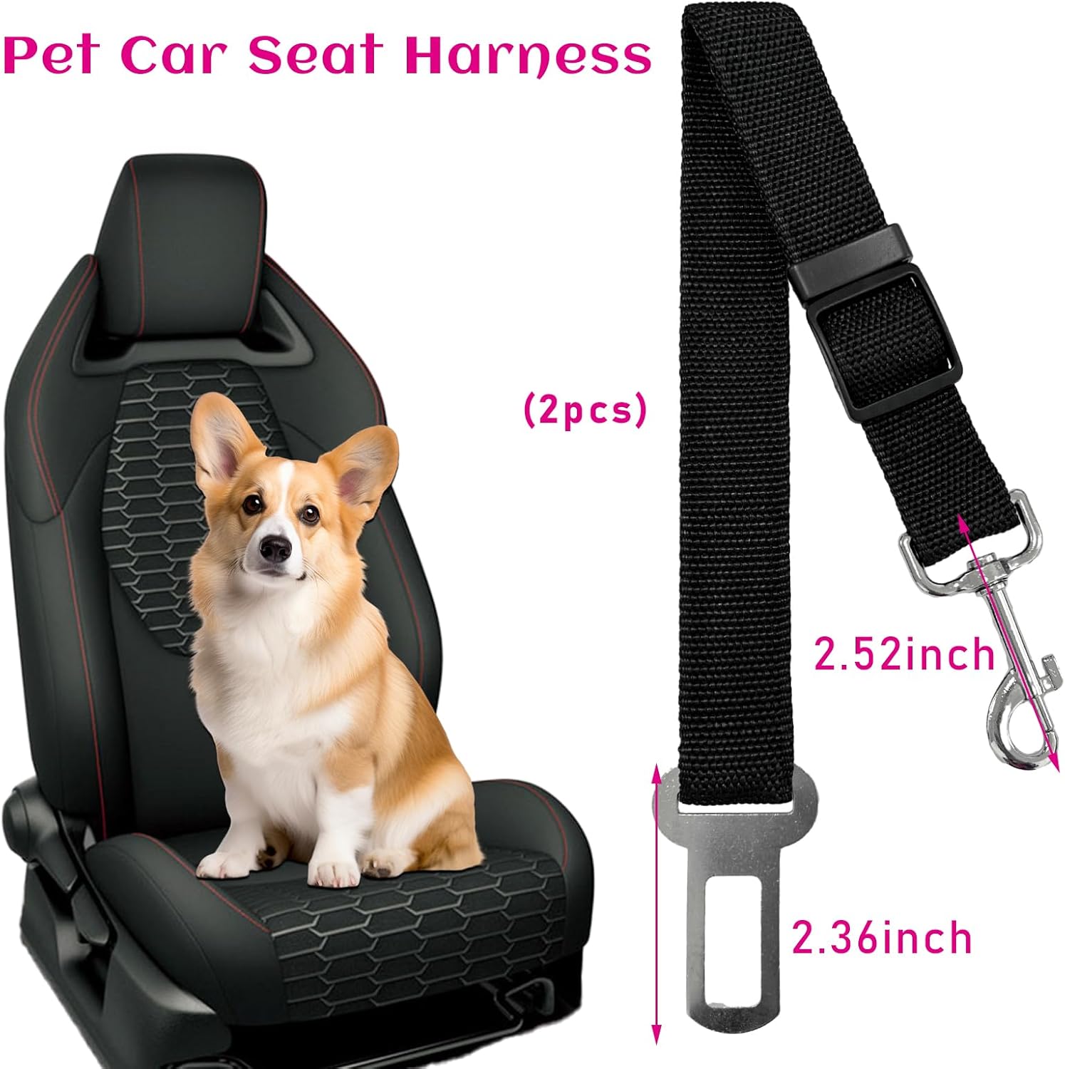 2 correas de seguridad para perros para automóvil, arnés ajustable de nailon para mascotas, correa de sujeción para cables de seguridad para