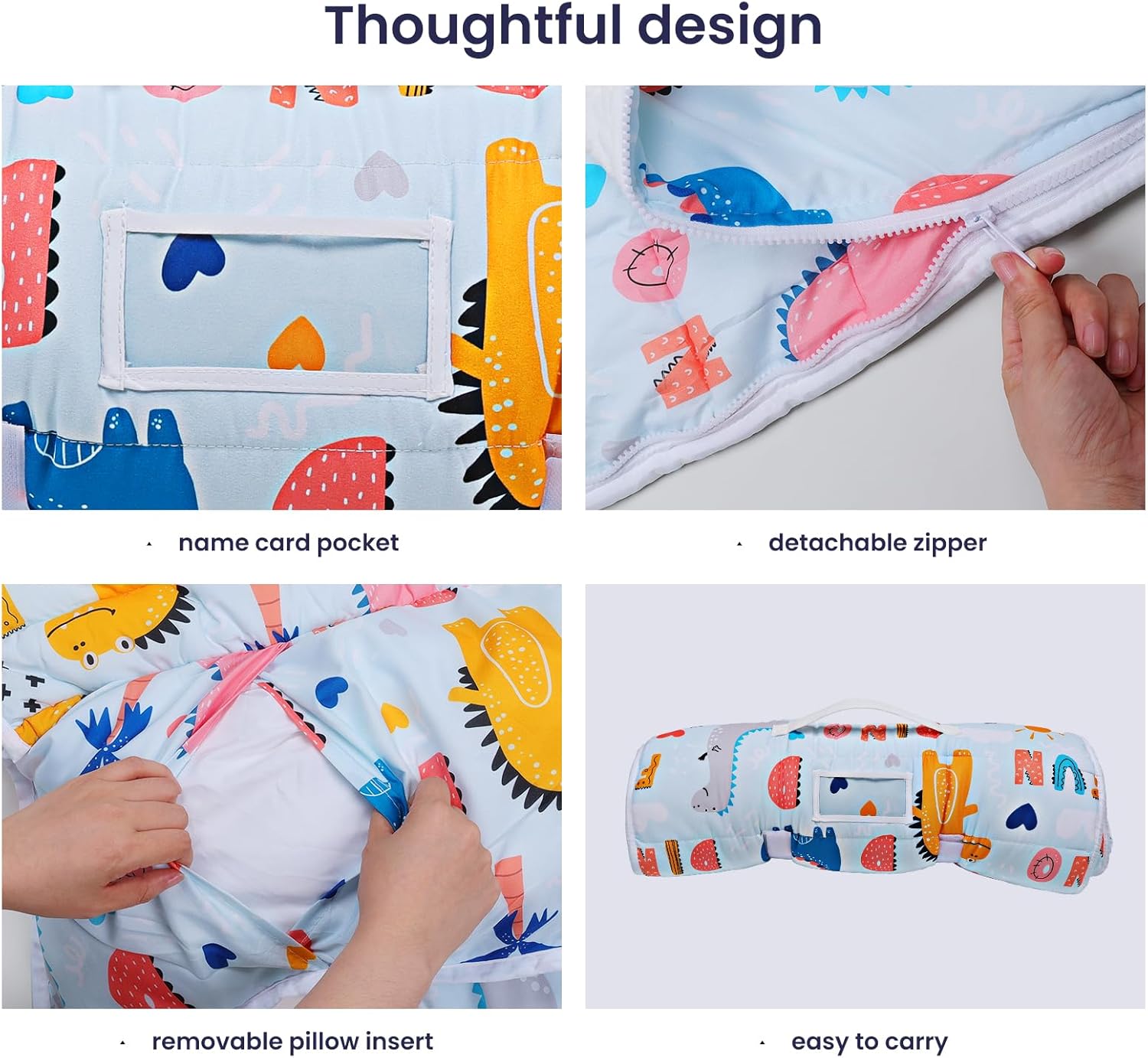 Saco de dormir para niños con almohada extraíble y manta, extra grueso, grande, 2 en 1, para niños y niñas, tapete para siesta para preescolar,