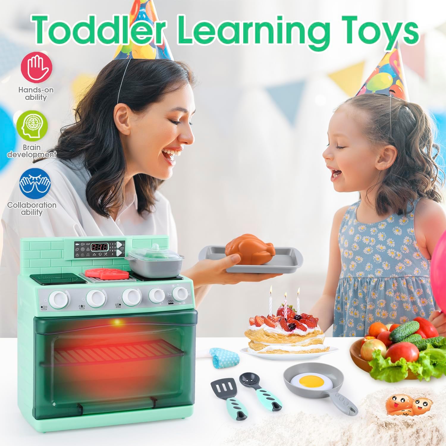 Accesorios de cocina para jugar al horno de juguete, aparato realista para niños con luces y sonidos, juego único de cocina para niños, juguetes de