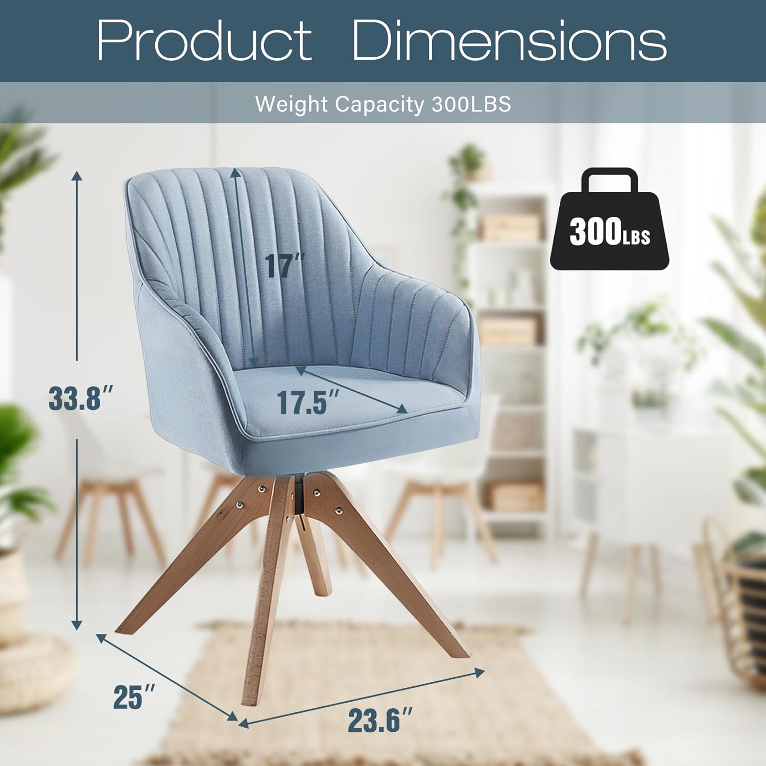 Haddockway Silla decorativa, silla giratoria, sillón tapizado con patas de madera, silla de ocio para leer, beber, silla auxiliar para vestidor,