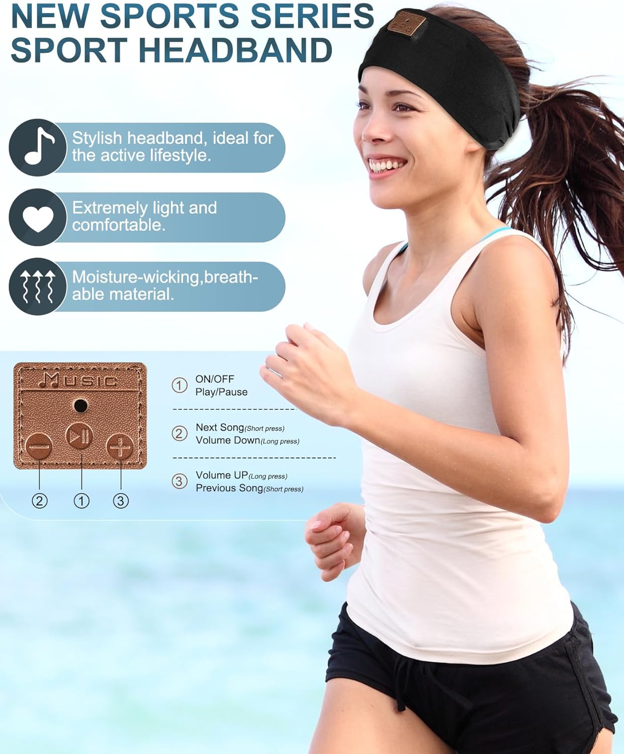 2 auriculares para dormir, auriculares deportivos Bluetooth con altavoces delgados, tapones para los oídos para dormir, entrenar, trotar, yoga,