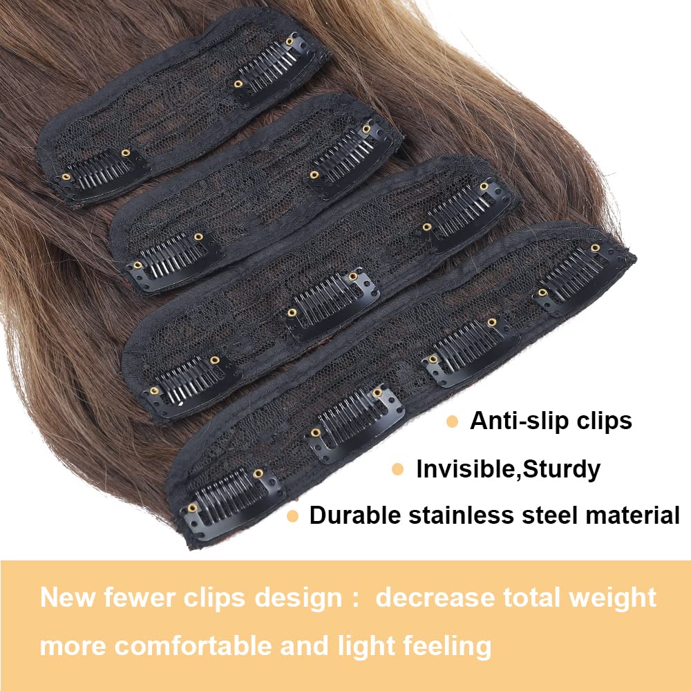 4 extensiones de cabello con clip de 20 pulgadas, extensiones de cabello sintético grueso con clip, para mujer (marrón chocolate degradado a rubio