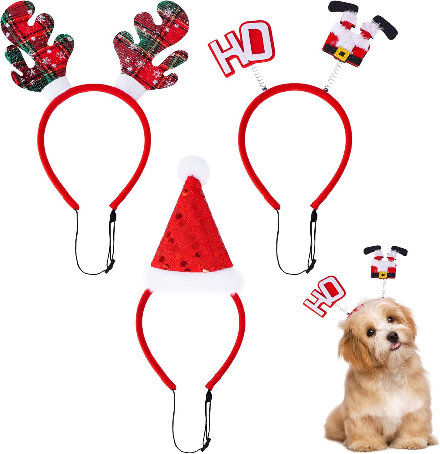 3 diademas de Navidad para mascotas, diademas de Navidad para perros, disfraz de Navidad para mascotas, sombrero de Papá Noel, muñeco de nieve,