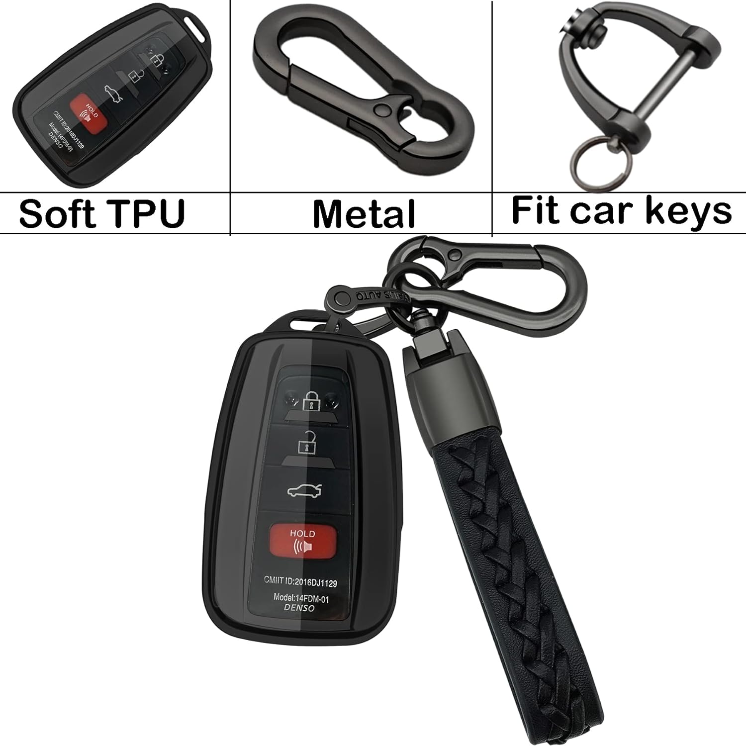 Funda compatible con llavero Toyota, funda con llavero, TPU suave protección de 360 grados para llave inteligente Camry RAV4 Highlander Avalon C-HR
